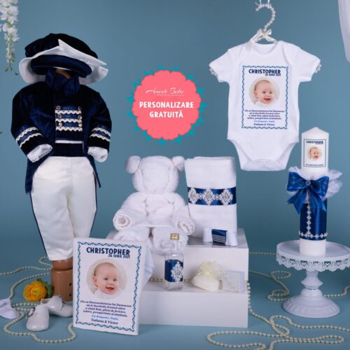 Trusou Botez Baiat Redingota Bleumarin • AmedeBebe.com