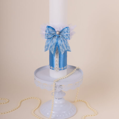 Comandă lumânare botez baiat culoare bleumarin regal la preț special pe AmedeBebe.com