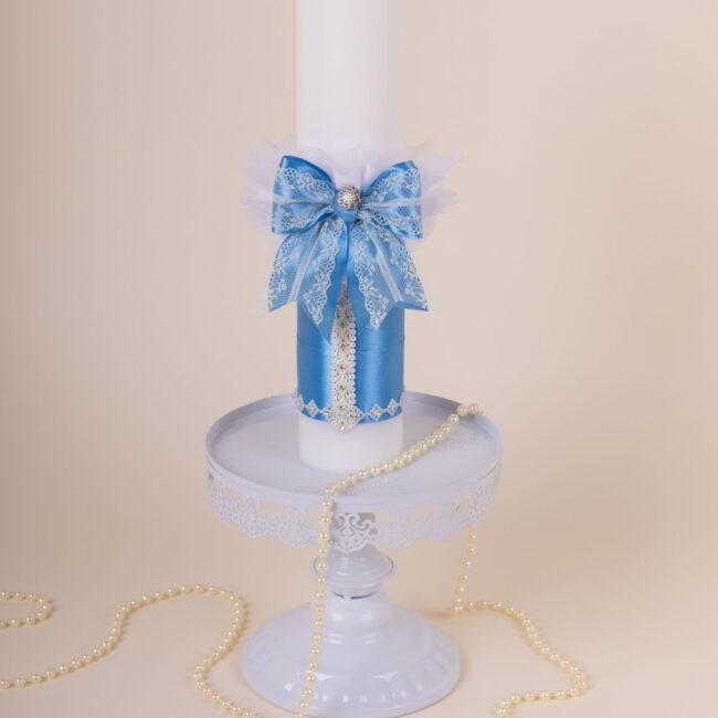 Comandă lumânare botez baiat culoare bleumarin regal la preț special pe AmedeBebe.com