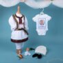 Costumas botez traditional, accesorizat cu pazmanterii și broderii din cultura și tradițiile românești.