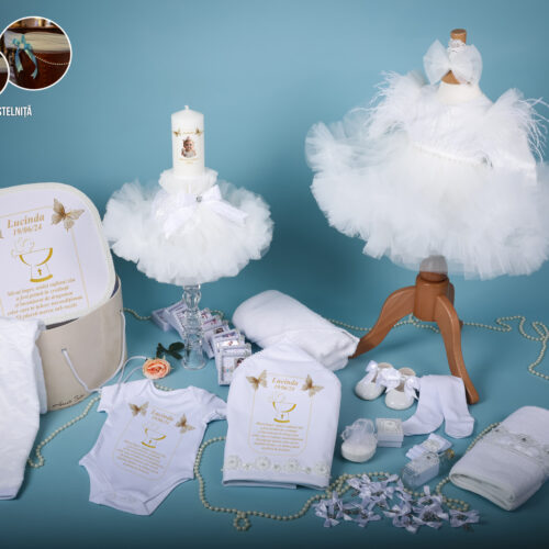 Anne Alb - Set trusou botez fată alb 0-24 luni Premium - 28 piese