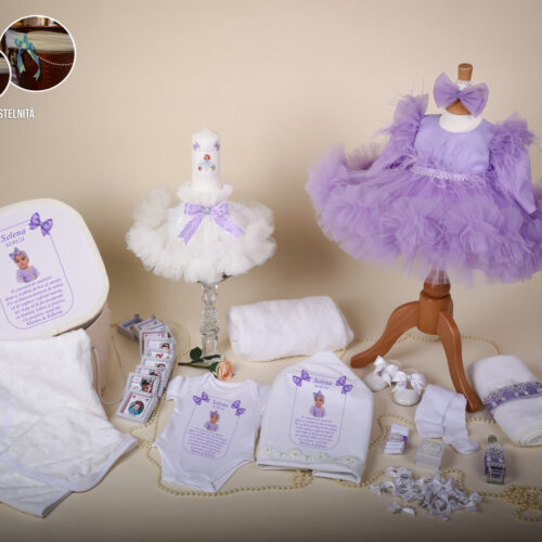 Anne Mov - Set trusou botez fată mov/lila 0-24 luni Premium - 28 piese