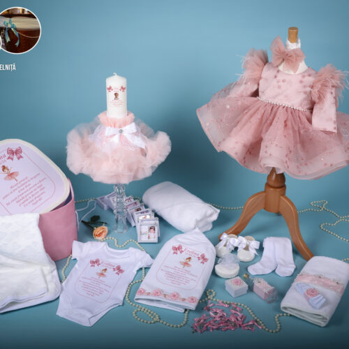 Julieta Roz – Set Trusou Botez Fetiță Roz 0-24 luni Premium – 28 Piese