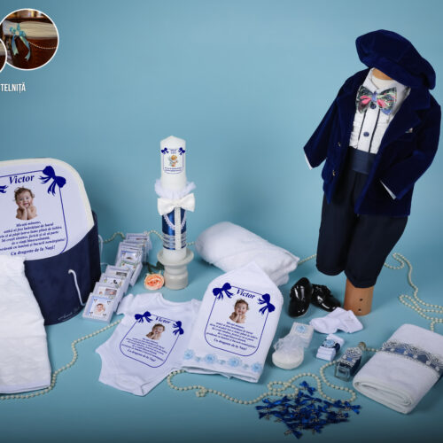 Ralph Bleumarin - Set trusou botez baiat bleumarin 0-24 luni Premium - 31 piese