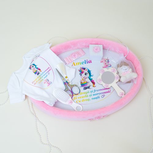 Set Tăvița de Moț Roz Catifelată Ovală + BODY