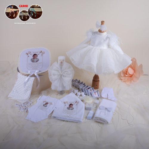 Ofelia Extra Premium – Set Trusou Botez Fetiță Alb 0–24 luni – 28 piese