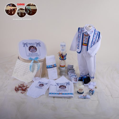 Răducu – Set trusou tradițional modern botez băiat 0-24 luni Premium – 28 piese