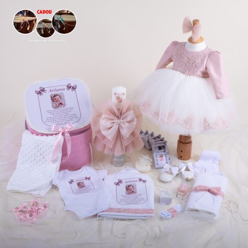 Mille Extra Premium – Set Trusou Botez Fetiță Roz 0–24 luni 28 piese