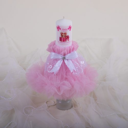 Lumânare Botez Fată Roz Barbie Premium