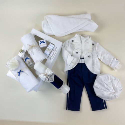 Trusou Botez Băiat ESENȚIAL NOAH, 13 Piese, Costum și Lumânare Jabou, Ivoire-Crem, 0-3 / 3-6 / 6-9 / 9-12 Luni